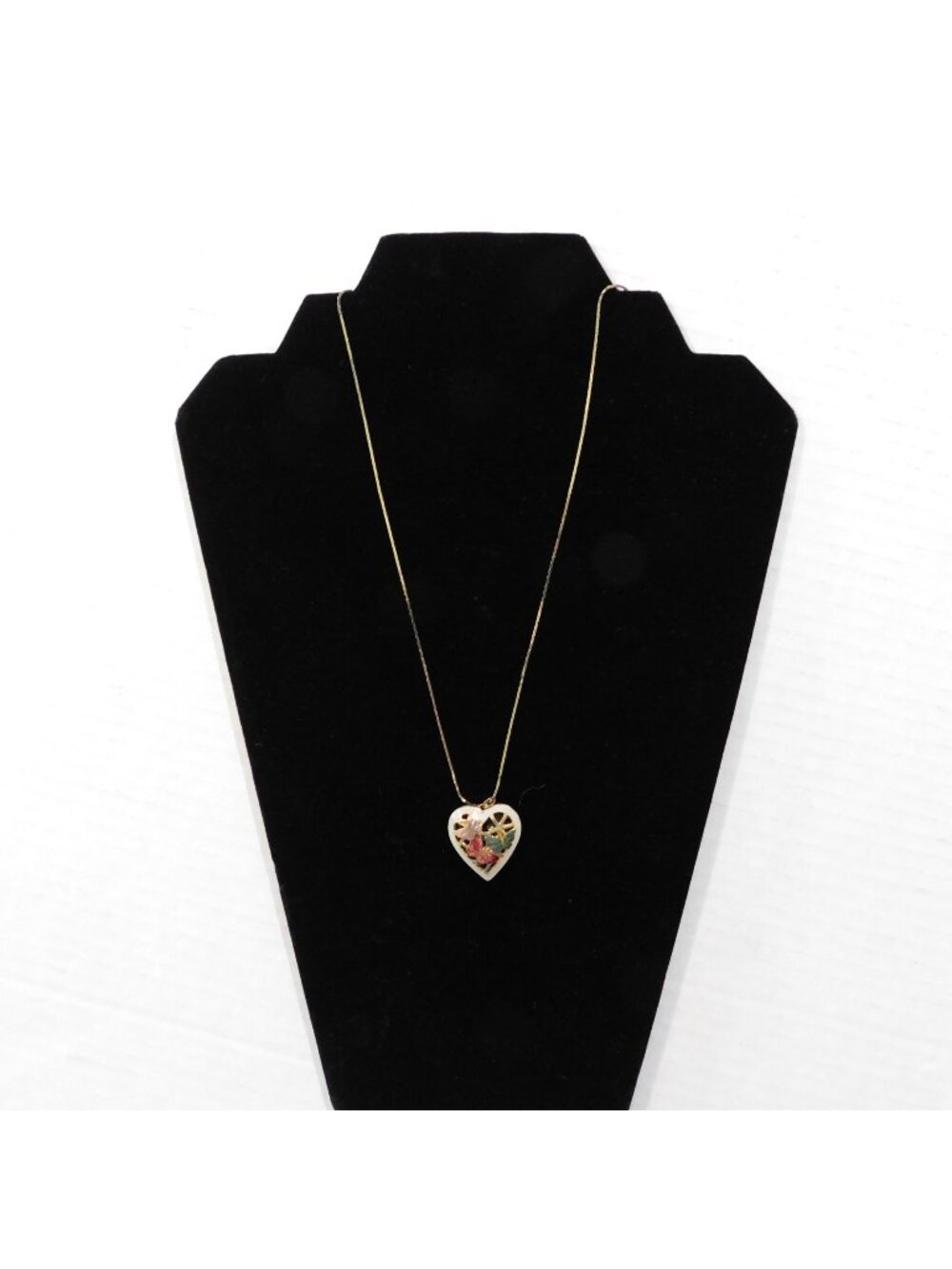 Vintage 1980s Gold Heart Pendant Necklace With Enamel Butterflies
